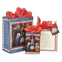 Christmas Nativity Religious Gift Bag with Package of Red Tissue Paper Small Size 5 1/4 x 7 5/8 Inches