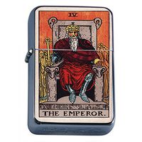 Tarot Card The Emperor Flip Top Oil Lighter S5 Smoking Cigarette Smoker Includes Silver Case