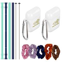 SaveTheEarth 2 pack Reusable straw keychain with case - Silicone straw plus EXTRA 2 Straws and 5 hair scrunchies Foldable Drinking eco friendly straws and and cleaning brush portable Collapsible