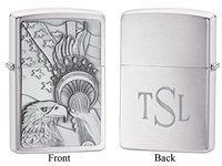 Personalized Zippo Eagle and Lady Liberty Torch Emblem Lighter with Free Roman Monogram