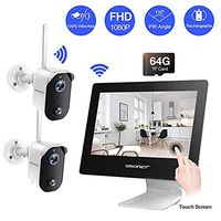 SMONET【100% Wire-Free】Wireless Battery Camera System, 4CH 1080P All-in-One 9" Touched LCD Monitor&4pcs 2MP Outdoor Battery Powered Cameras,2-Way Audio,Motion Detection for Home Camera System,Free APP