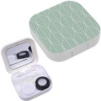 Portable Contact Lens Case Box Travel Kit Mirror + Bottle + Tweezers Container Holder [ Geometric Leaves ]