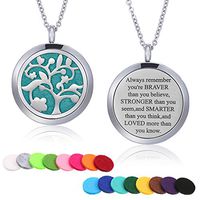Mtlee Aromatherapy Essential Oil Diffuser Necklace Locket Pendant Stainless Steel Perfume Necklace with 16 Refill Pads and 24 inch Adjustable Chain (Tree of Life)