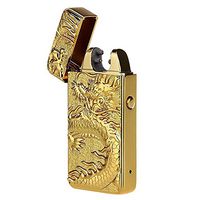 Pard Relief Dragon Windproof Cross Arc Lighter, USB Rechargeable Flameless Electronic Pulse Arc Cigarette Lighter, Gold