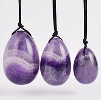 Natural Violet Amethyst Crystal Yoni Egg Set of 3 Jade Egg Massage Stones for Women Kegel Exercise Pelvic Floor Muscles Vaginal Exercise Hidden Gems (Violet Amethyst)