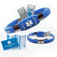 Waterproof Elite Plus USB Medical ID Bracelet, 2 GB USB, 10 Lines Engraving - (Blue)