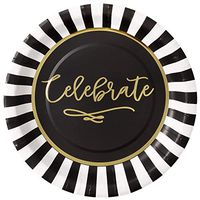 X&O Paper Goods Black and White 'Celebrate' Disposable Paper Plates, 8 ct. 10.5'' D