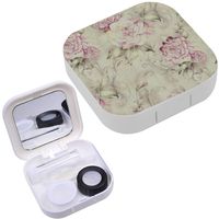 Portable Contact Lens Case Box Travel Kit Mirror + Bottle + Tweezers Container Holder [ Vintage Ornamental Roses Leaves ]