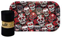 RAW 1 1/4 Six Shooter Variable Quantity Cone Filler, with Rolling Paper Depot Rolling Tray (Skulls) - 2 Item Bundle