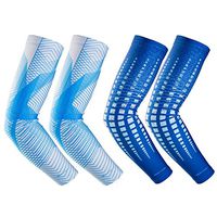 RoryTory Cooling Arm Compression Sleeve Sun Guard - for Women, Men, Kid & Youth - for Outdoor Cycling Bicycle Golfing Basketball Baseball Tennis Soccer Lymphedema - 2 Pairs Blue & Gray Lines, X-Large