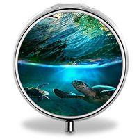 Compact 3 Compartment Medicine Case, IMLONE Customized Sea Turtle Pill Organizer Metal Pill Box Pill Container for Purse, Travelling and Daily Needs
