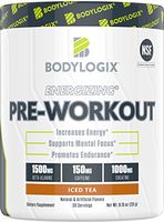 Bodylogix Energizing Pre-Workout Powder, NSF Certified, Iced Tea, 30 Servings