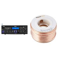 Pyle Bluetooth Stereo Amplifier Receiver with Wireless Streaming | FM Radio | MP3/USB/SD Readers | Remote Control | 200 Watt (PDA6BU) & AmazonBasics 16-gauge Speaker Wire - 50 Feet