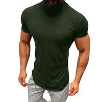 Boomboom Casual Men Spring Summer Short Sleeve Turtleneck Tops Shirts (Army Green,XXL)