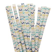 Blue, Yellow and Aqua Chevron Paper Straws (100)