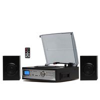 TechPlay ODC194 BK, 3-Speed Turntable & Cassett player W/SD USB, MP3 Encoding System and AM/FM Stereo Radio, with stereo speaker set