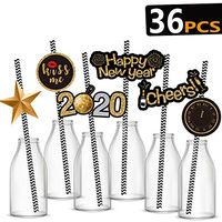 HomyPlaza 72PCS New Years Eve Party Supplies 2020 Gold Black Paper Straws Decor Cheers Striped Decorative for Party Supplies
