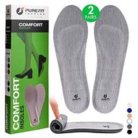 PureFit Shoe Insoles for Women, 2 Pairs Comfortable, Slim Soft Cushion Rebound PU Foam Shoe Inserts, Antibacterial Boot, Flat Sneaker Arch Support Insole, Relieve Foot Pain Fatigue (Grey, XL)