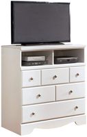Ashley Furniture Signature Design - Weeki Media Chest - 3 Drawers and 2 Storage Cubbies - Contemporary - White