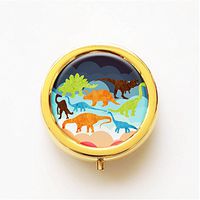 RhyNSky Dinosaur Silhouette - Animal Mini Portable Pocket Pill Box Case Holder for Purse, 3 Compartments, Gold, CG251
