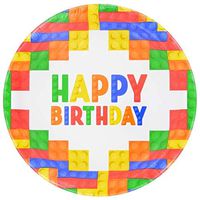 DS001 3pk Birthday Party Building Blocks Paper Party Plates, 9 in, 18-ct. Packs