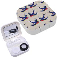 Portable Contact Lens Case Box Travel Kit Mirror + Bottle + Tweezers Container Holder [ Old School Birds ]