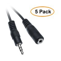 ACL 6 Feet 3.5mm Male to Female Black Stereo Extension Cable, 5 Pack