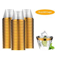 BGLROSOO 9 Oz 60pcs Clear Plastic Cups With Gold Rim, Hard Wedding Party Toasting Cups, Suitable For All kinds Of Drinks And It Can Be Reused