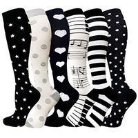 Compression Socks Women & Men 20-30 mmHg (1/3/6 Pairs), Best Athletic & Medical Running Flight Travel Pregnant (04-Black/black/black/white/black/white（6 Pairs）, Small/Medium)