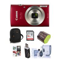 Canon PowerShot ELPH 180 20MP Digital Camera, 8X Optical Zoom, Red - Bundle with 16GB Class 10 SDHC Card, Spare Battery, Camera Case, Cleaning Kit, Card Reader, Software Package