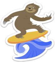Sloth Surfing Cute Funny Sticker Decal for Laptop, Water Bottle 4" x 4"