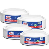400 Count, PlastX Disposable 9 inch White Plastic Dinnerware Dinner Plates, Microwavable, Great For Home, Office, Wedding, Parties, or Everyday Use, 4 Packs