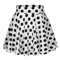 Mlide Women's Basic Versatile Stretchy Flared Casual Mini Skater Skirt Party Cocktail Dot Printed Midi Skirt,White XL