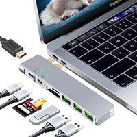 Wassteel 8in1 MacBook Adapter USB C Hub Dock Dongle Multi-Port Thunderbolt 3 hub,3 USB 3.0 Ports,4K HDMI Port, SD/TF Card Reader, MacBook Pro 2019/2018/2017/2016 13 15inch,MacBook Air 2019 2018 13 inc