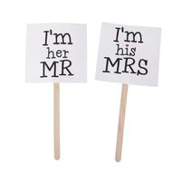 Pixnor Wedding Party Photo Booth Props on Sticks with Mr and Mrs (White)
