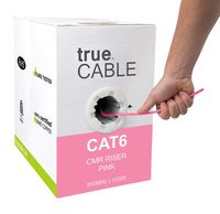 Cat6 Riser (CMR), 1000ft, Pink, 23AWG 4 Pair Solid Bare Copper, 550MHz, ETL Listed, Unshielded Twisted Pair (UTP), Bulk Ethernet Cable, trueCABLE