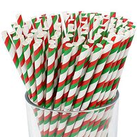 Just Artifacts 100pcs Decorative Striped Paper Straws (100pcs, Striped, Red & Green)