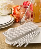 FASHIONCRAFT 'Perfect Plain' Collection Matte Silver and White Stripe Design Paper Straws
