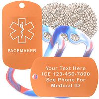 Custom 2 Pack - Pacemaker Medical Alert ID Necklaces with Copper Custom Tags, Red/White/Blue Silencers, and 30'' USA Chains
