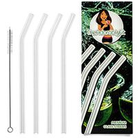 Glass Straws by TheAdorablyFit - Reusable 9 inch bent glass straws with cleaning brush - BPA free borosilicate glass - Great for drinking smoothies, cocktails, milkshakes, etc - Eco friendly