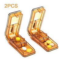 2 Pack Pill Cutter Splitter - Pill Cutter for Small and Large Pills, Tablet Cutter Pill Splitter with Retracting Blade Guard, Easy for Cutting Vitamin and Medicine(Brown)
