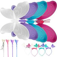 Butterfly Wings Fairy Costume Set for Girls Toddler Princess Angel Wings Dress Up Wings for Birthday Cosplay Party Preschool Activities Play Wings Set of 4 BLUETOP