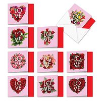 The Best Card Company - 10 Blank Heart Note Cards Boxed (4 x 5.12 Inch) - All Occasion Heartfelt Love Assortment - Blooming Love MQ5662OCB-B1x10