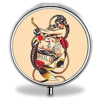 Ojanus Portable Daily Pill Box Plastic Travel Case, Round Medicine Case with Mermaid Anchor Pattern, Medicine Holder Organizer Box for Purse, Compact 3 Compartments