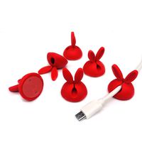 6 Pack Bunny Cable Clips - Multicolor Long Lasting Cord Holder & Hider Desktop Wire Organizer Management Kit, Rabbit Shape Silicone Self-Adhesive Desk Cable Drop Cable Holder - Red