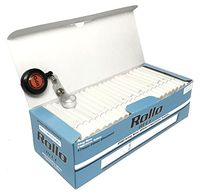 Rollo Blue - King Size (84mm) White Cigarette Tubes (200 Tubes per Box) 1 Box with Rolling Paper Depot Lighter Lasso