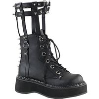 Demonia 2 Inch Platform Ankle Boot with Calf High Leg Brace, Inner Metal Zipper (Black Vegan Leather;7)