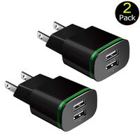 USB Wall Charger, 2-Pack Dual Port USB Charger Adapter with LED Indicator 2.1A Universal Power Adapter for iPhone 11/11 Pro/Xs Max/8/7/6, iPad, Samsung, Huawei and More Smart Phone (Black x 2)