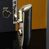 Black Chrom Torch Jet Flame Cigar Cigarette Lighter w/ Punch~ Butane