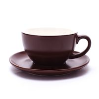 Coffeezone Latte Art Cup and Saucer, Latte & Cappuccino New Bone China, Mate for Coffee Shop and Barista (Matte Brown, 10.5 oz)